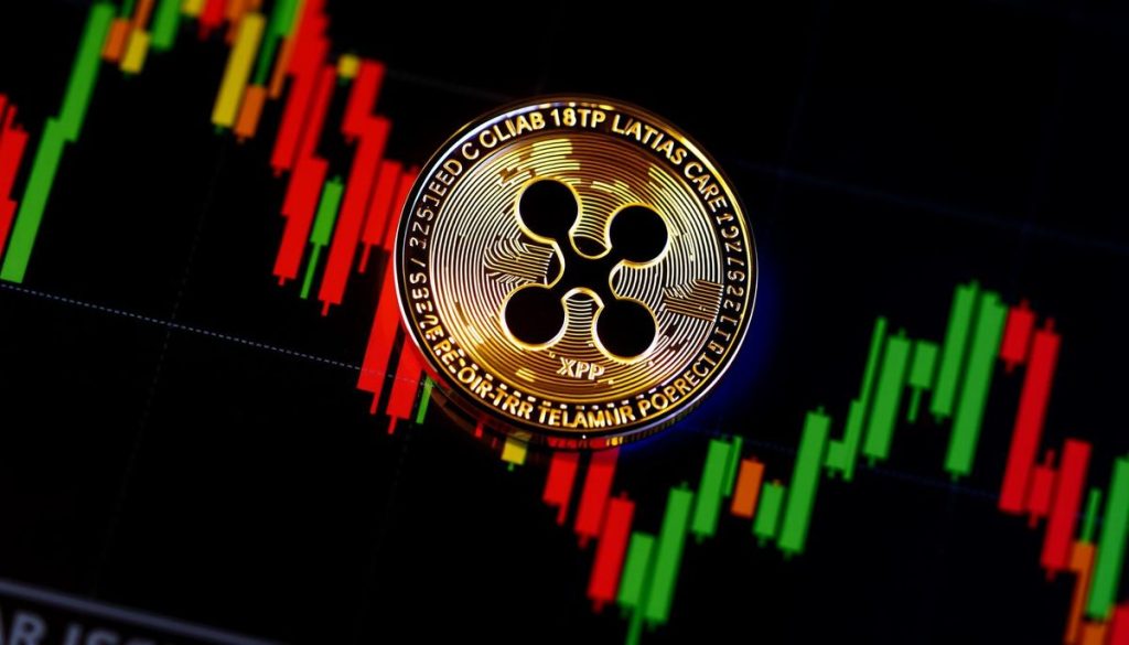 เหรียญ XRP ของ Ripple เรืองแสงบนกราฟราคา แสดงถึงการวิเคราะห์แนวโน้มราคา