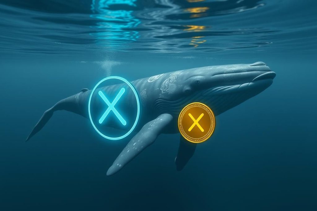 ภาพวาฬกำลังเคลื่อนย้ายเหรียญ XRP จำนวนมหาศาล ซึ่งเป็นสัญญาณที่นักลงทุนจับตามอง