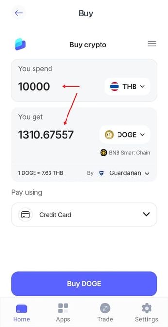 ตัวอย่างการซื้อ สกุลเงินดิจิทัล ผ่าน Best Wallet