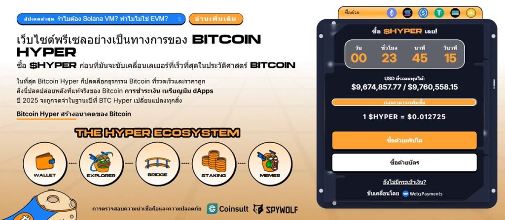 โปรเจกต์ Presale ใหม่ Bitcoin Hyper ($HYPER)