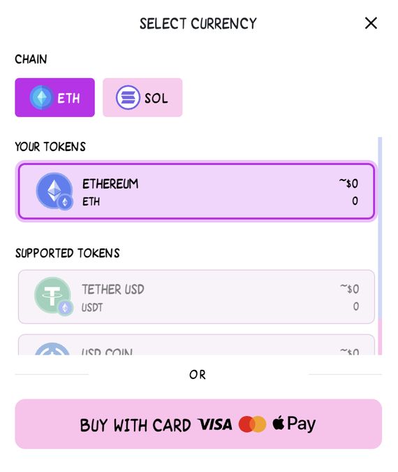 เลือกสกุลคริปโตที่ต้องการใช้ซื้อ WEPE