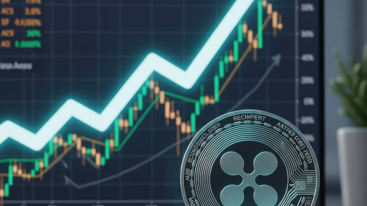 กราฟราคา XRP แสดงสัญญาณ Bullish Pennant พร้อมโลโก้เหรียญ XRP สะท้อนโอกาสการฟื้นตัวของราคา
