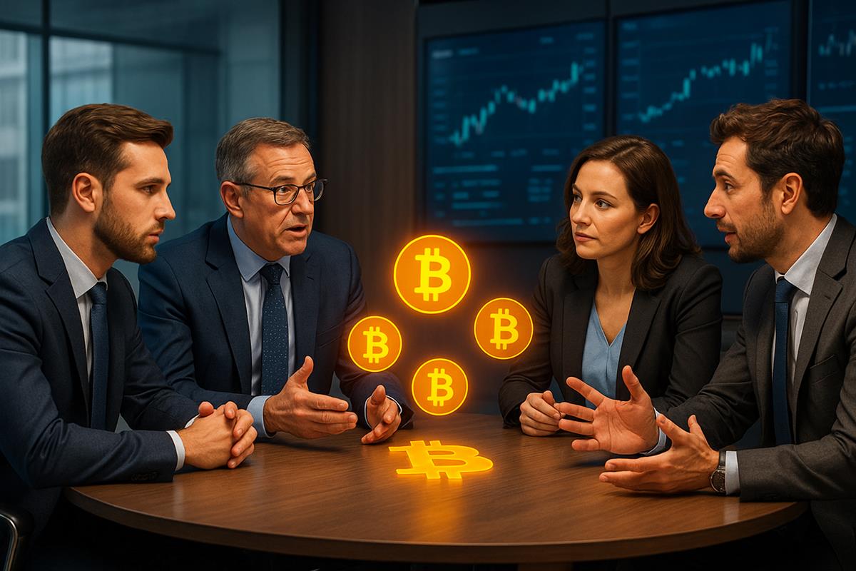 นักวิเคราะห์ 4 คนถกอนาคต Bitcoin พร้อมสัญลักษณ์ BTC ลอยอยู่