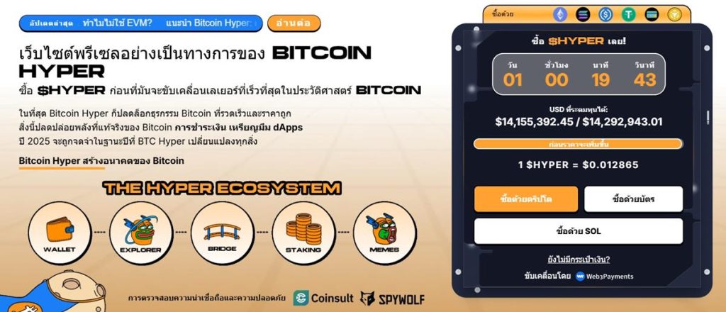 Bitcoin Hyper พรีเซล เลเยอร์ 2 เร็วที่สุดบน Bitcoin