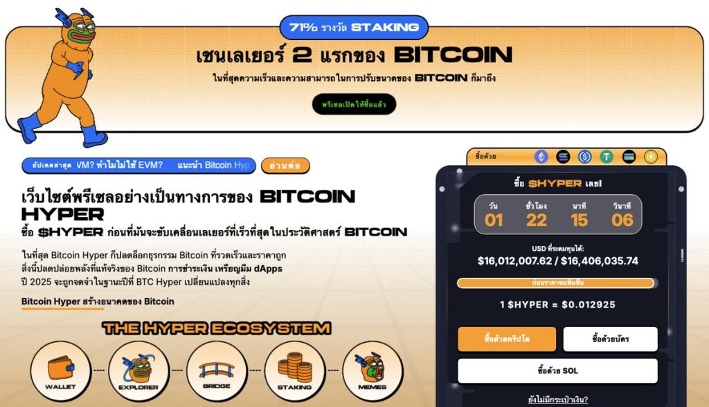 Bitcoin Hyper ทุนหนาทะลุ 16 ล้าน