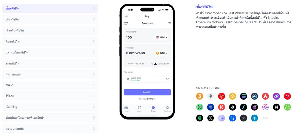ฟีเจอร์ Best Wallet ซื้อคริปโต รองรับกว่า 60 เครือข่าย