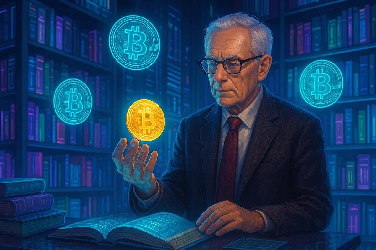 นักวิชาการวิเคราะห์อนาคต Bitcoin ท่ามกลางห้องสมุดนีออน