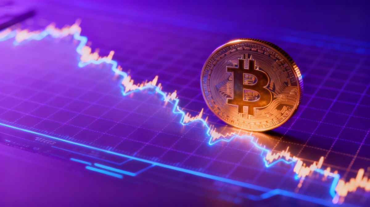 กราฟราคา Bitcoin แสดงแนวโน้มลดลงในบรรยากาศไซเบอร์พังค์ 26-09-2025