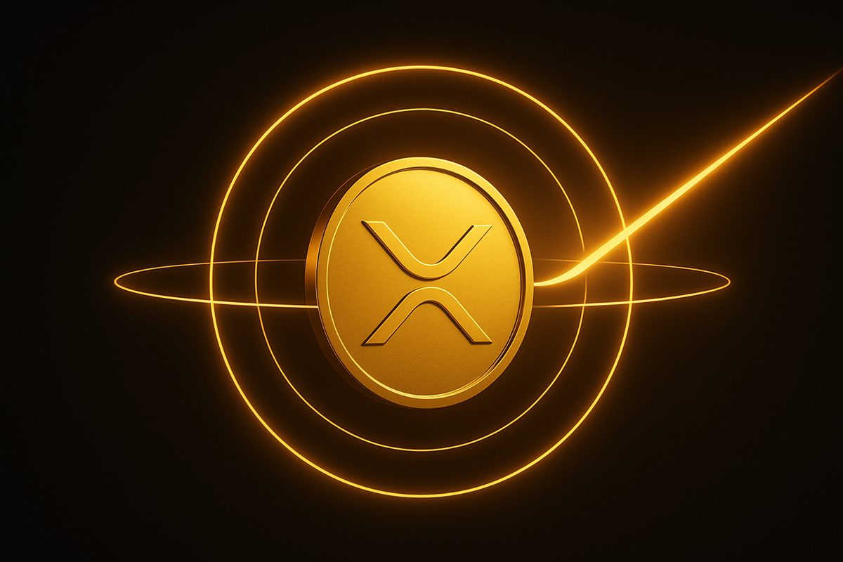 เหรียญ XRP ทองล้อมวงแสงแตกทะลุ