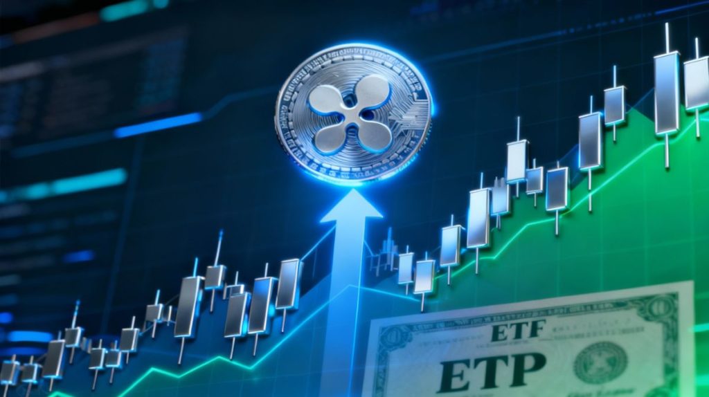ภาพการเงินอนาคตที่มีโลโก้ XRP ส่องแสงขึ้นกลางกราฟหุ้น 29-09-2025