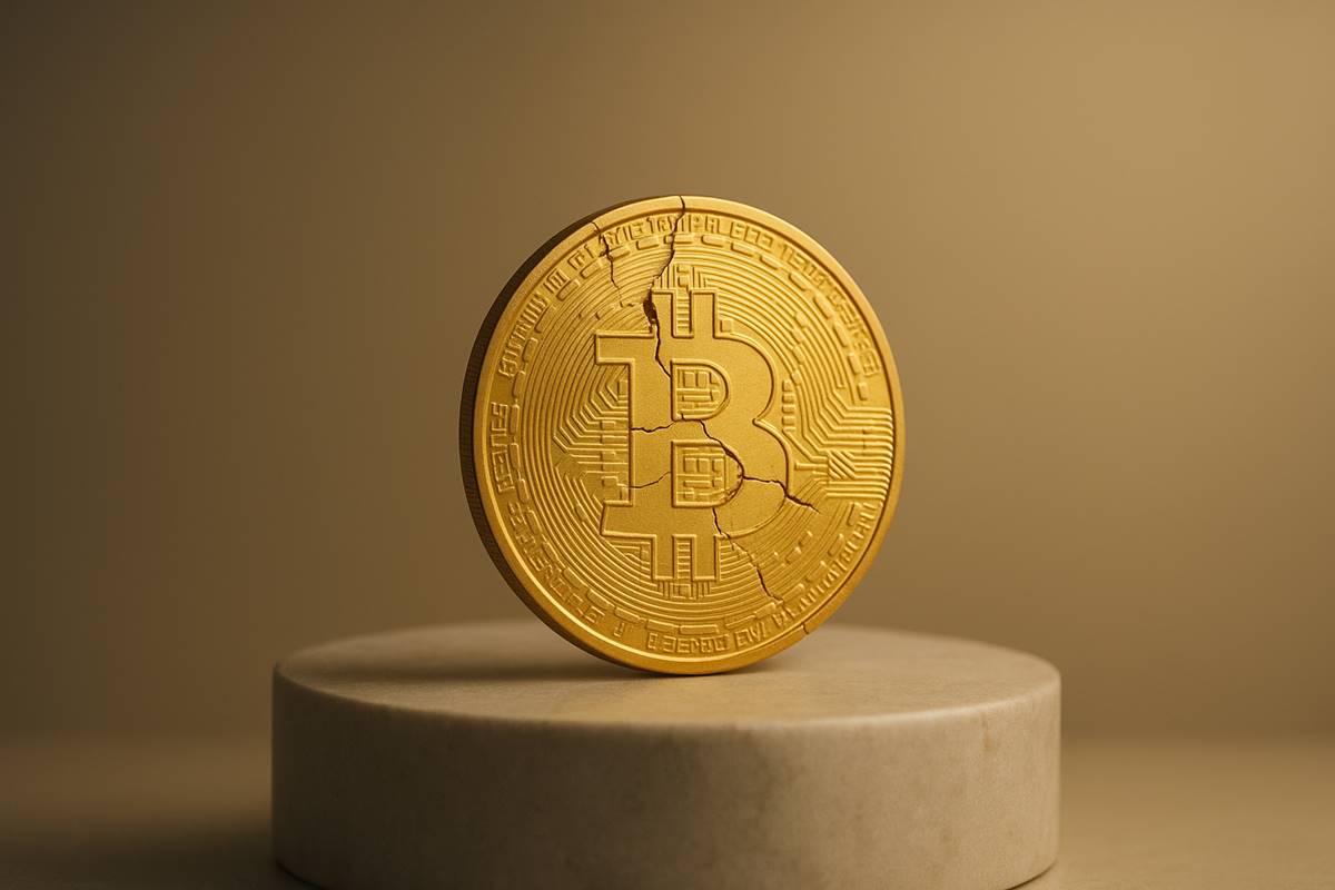 Bitcoin ทองแตกร้าวบนแท่นหินอ่อน สื่อถึงความเปราะบาง