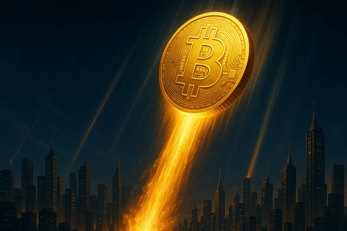 Bitcoin พุ่งขึ้นเหนือเมืองอนาคต สื่อถึงพลังการเติบโต