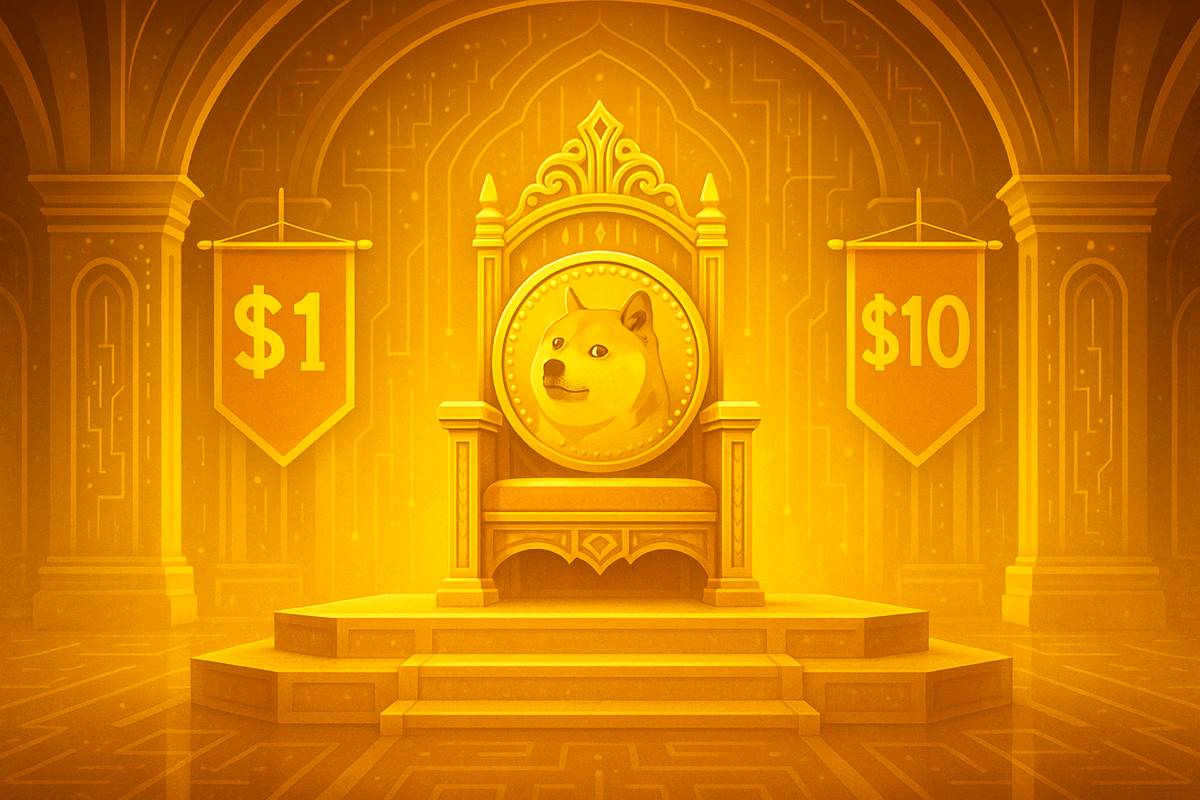 Dogecoin บัลลังก์ทอง สัญลักษณ์เป้าหมาย $1 และ $10