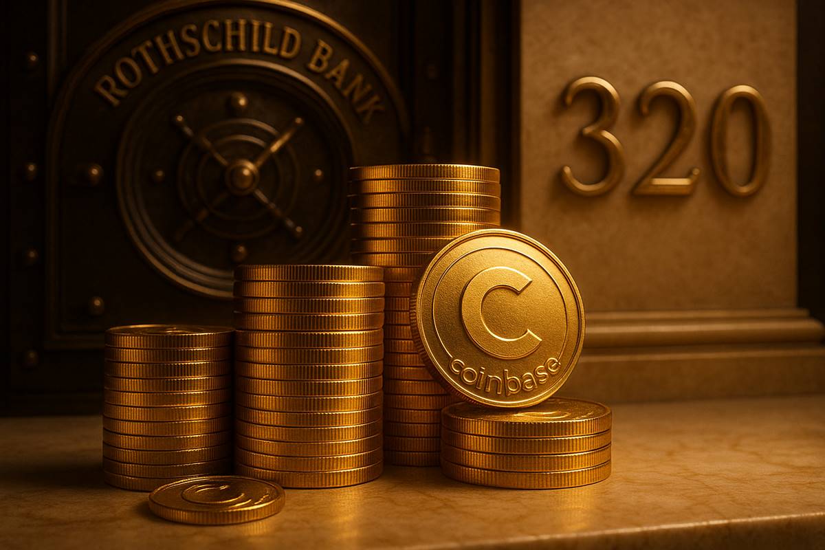 กองเหรียญทอง Coinbase หน้า Rothschild Bank