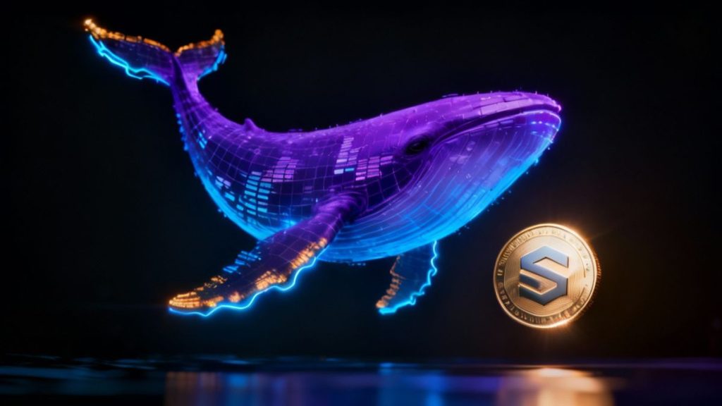 ภาพวาฬนามธรรมที่ส่องสว่างด้วยข้อมูลสีฟ้าและม่วง 07-10-2025