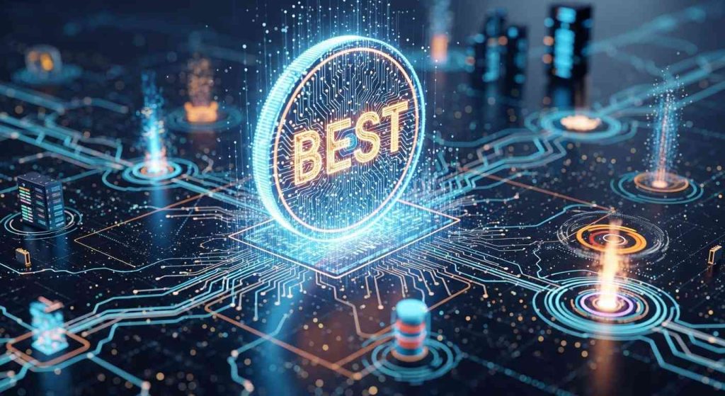 ภาพเหรียญ BEST อยู่ท่ามกลางระบบนิเวศ multi-chain ที่เชื่อมโยงกัน แสดงถึงผลตอบแทนสูงและเป็นเหรียญคริปโตที่น่าลงทุน