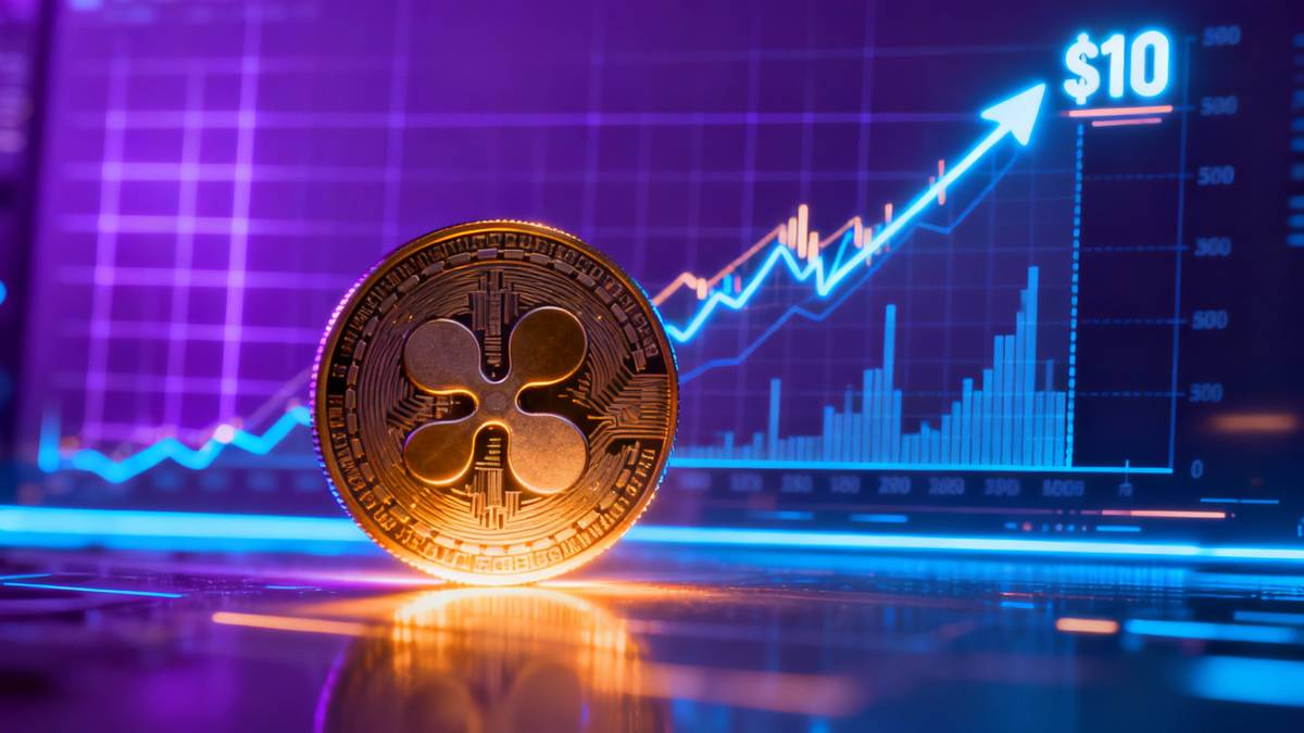 เหรียญ XRP และกราฟราคาที่กำลังพุ่งขึ้นสู่เป้าหมาย 10 ดอลลาร์