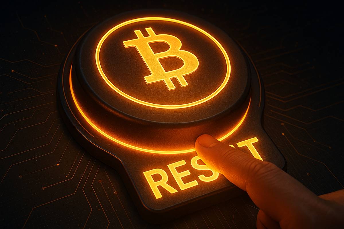 ปุ่มรีเซ็ตเรืองแสงสัญลักษณ์ Bitcoin