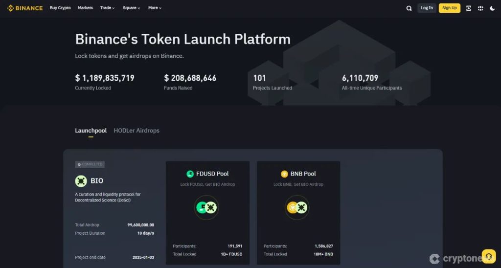 Binance Launchpad เป็นแพลตฟอร์มสำหรับการลงทุนในโครงการใหม่ 17-10-2025