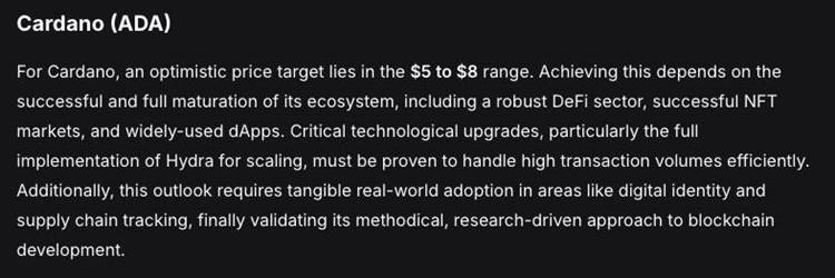DeepSeek AI คาดการณ์ราคา Cardano อยู่ในช่วง 5 ถึง 8 ดอลลาร์ ปี 2025