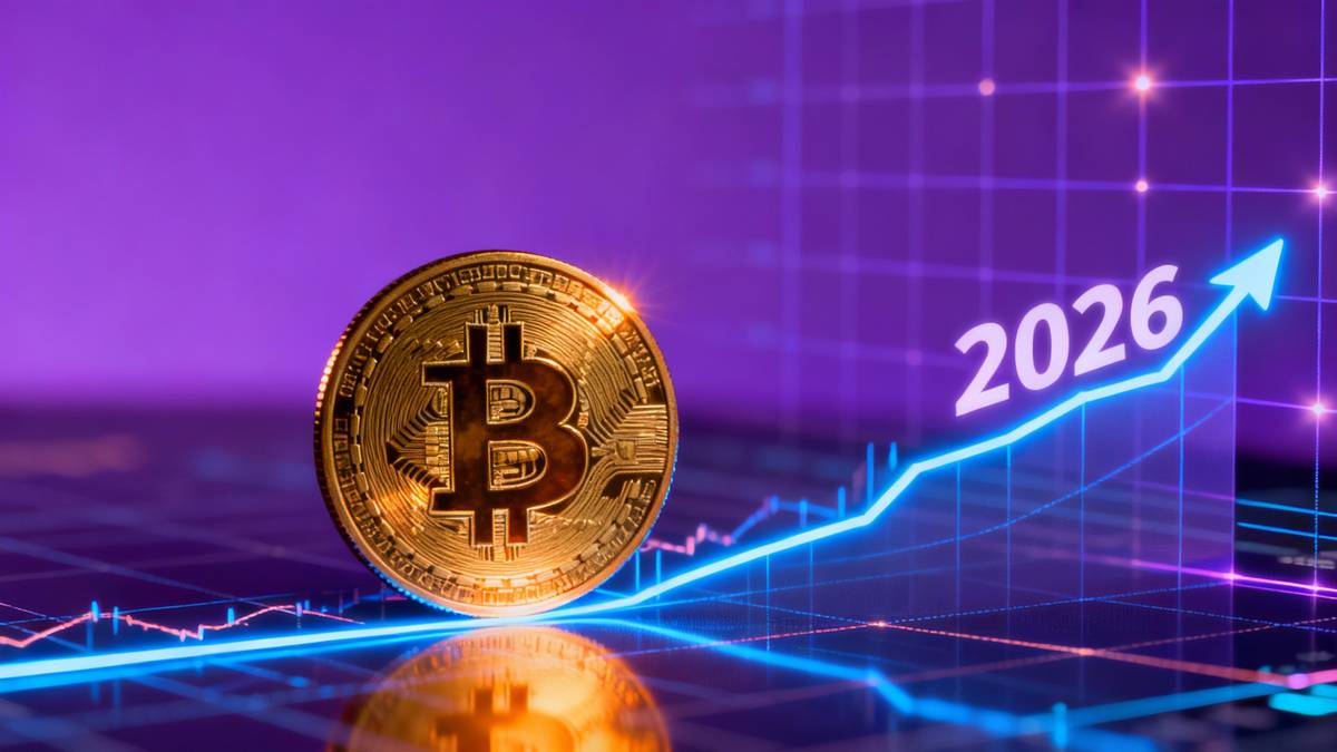 เหรียญ Bitcoin สีทองวางอยู่บนกราฟราคาที่แสดงแนวโน้มขาขึ้นไปจนถึงปี 2026 สื่อถึงความเชื่อมั่นของนักลงทุนสถาบัน