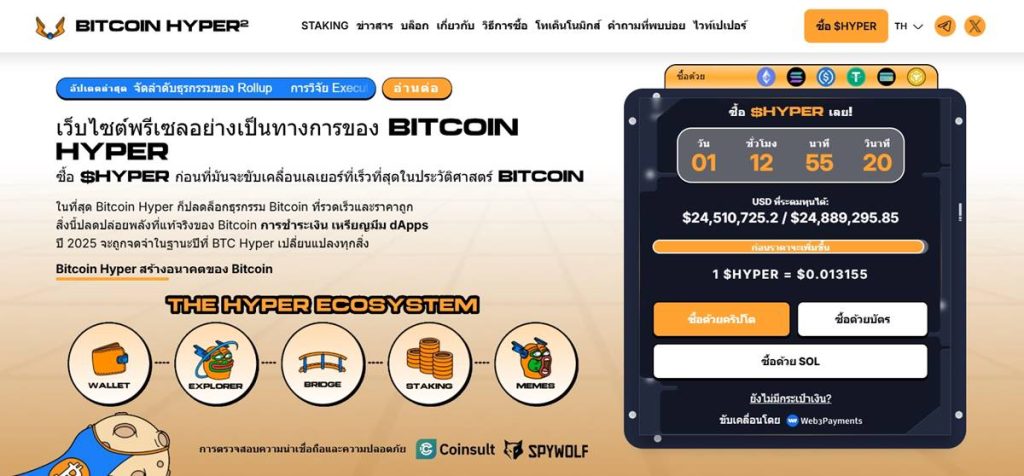 Bitcoin Hyper หน้าพรีเซลอย่างเป็นทางการ แสดงยอดและระบบนิเวศ