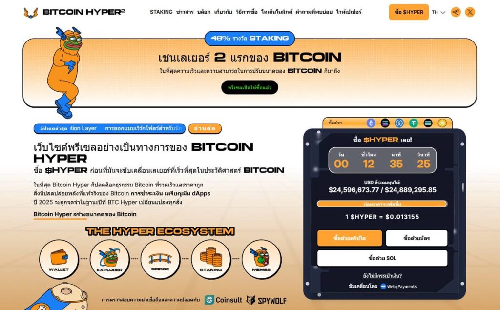Bitcoin Hyper หน้าเว็บไซต์พรีเซลเหรียญ Layer-2 สำหรับ Bitcoin