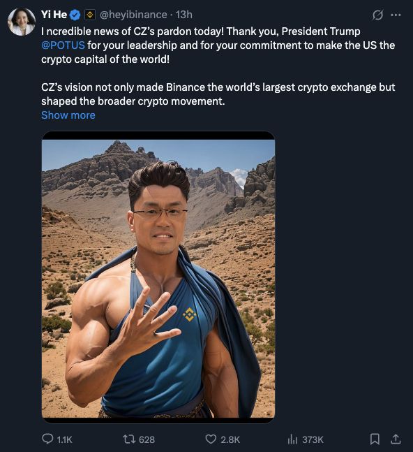 โพสต์ของ Yi He แสดงความดีใจที่ CZ ได้รับอภัยโทษ 24-10-2025