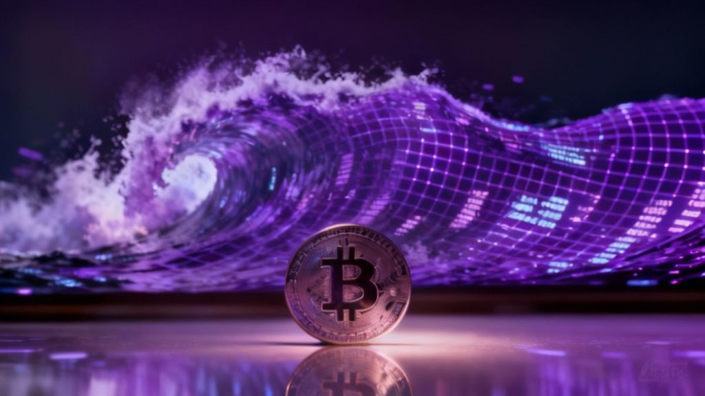 เหรียญบิตคอยน์ที่มีรายละเอียดสูงบนพื้นผิวสะท้อนแสง 31-10-2025