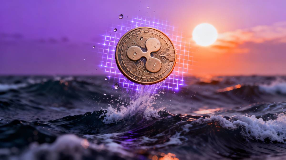 กราฟราคา XRP กำลังดีดตัวขึ้นอย่างรุนแรง โดยมีโลโก้ Ripple อยู่เบื้องหลัง