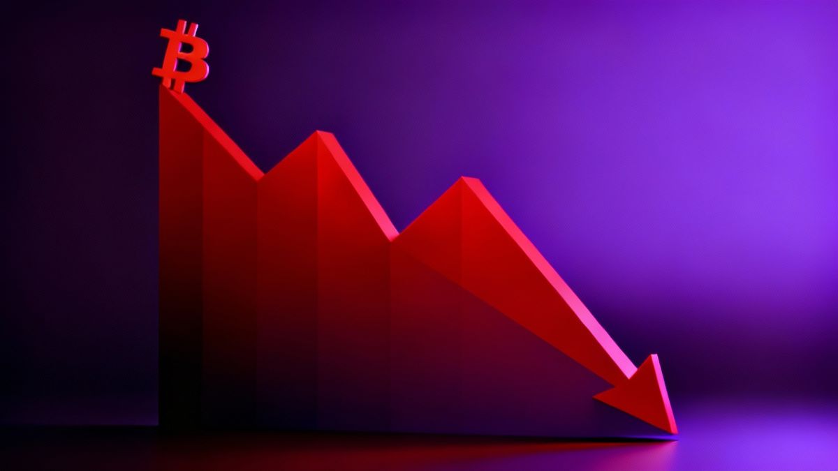 กราฟสีแดงแสดงการลดลงของ Bitcoin และตลาดคริปโตอย่างชัดเจน 18-11-2025