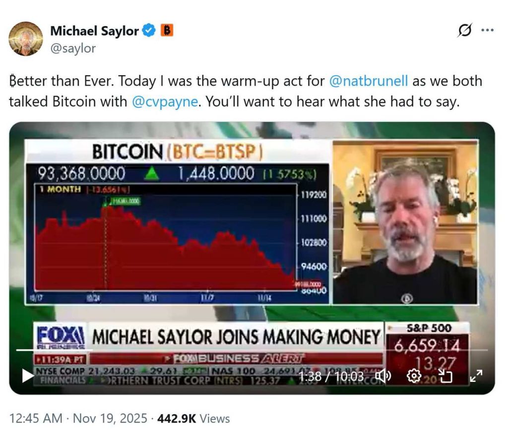 Saylor ให้สัมภาษณ์เกี่ยวกับ Bitcoin (BTC) 19-11-2025