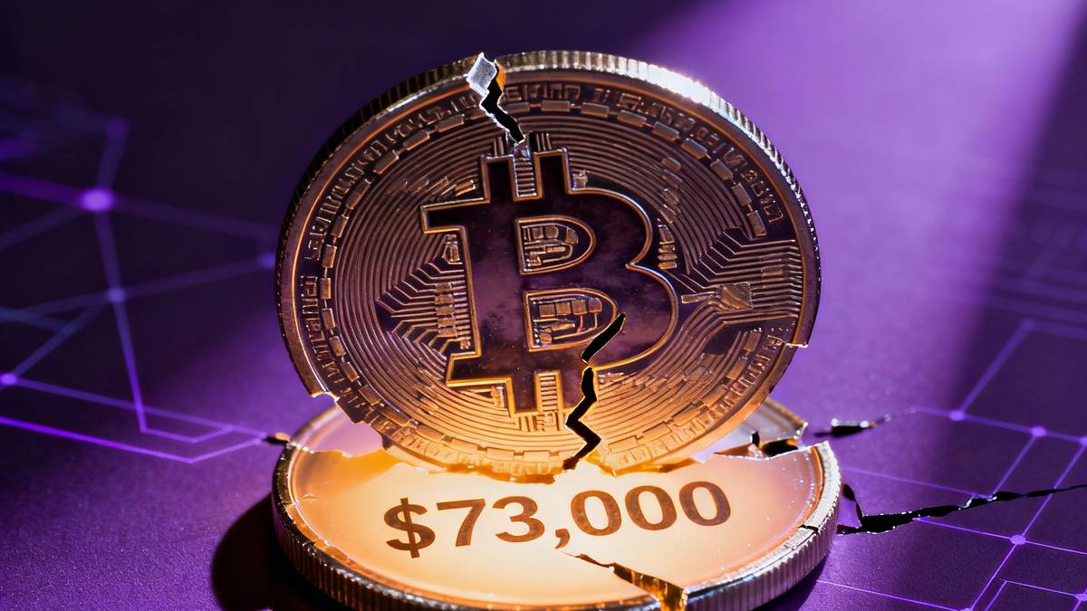 ภาพวิเคราะห์ราคา Bitcoin (BTC) ที่กำลังร่วงลง โดยมีแนวรับสำคัญที่ระดับราคา $84,000 และ $73,000