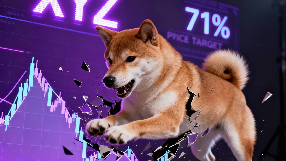 วิเคราะห์ราคา Dogecoin กราฟแท่งเทียนแสดงรูปแบบ Falling Wedge และโลโก้ Dogecoin