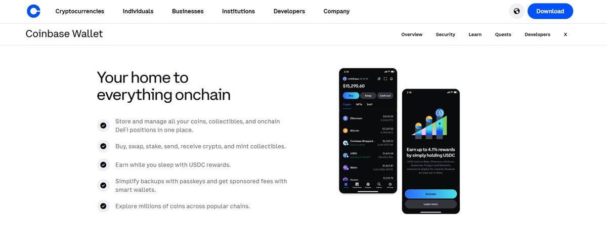 หน้าเว็บไซต์ Coinbase Wallet แอป Crypto Exchange Wallet จาก Coinbase