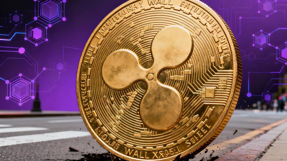 เหรียญ XRP สีทองขนาดยักษ์บนถนน Wall Street ทำหน้าที่เป็นแม่เหล็กดึงดูดเงินทุนจากสถาบัน แต่ในขณะเดียวกันก็กำลังจมลงไปในพื้นถนน