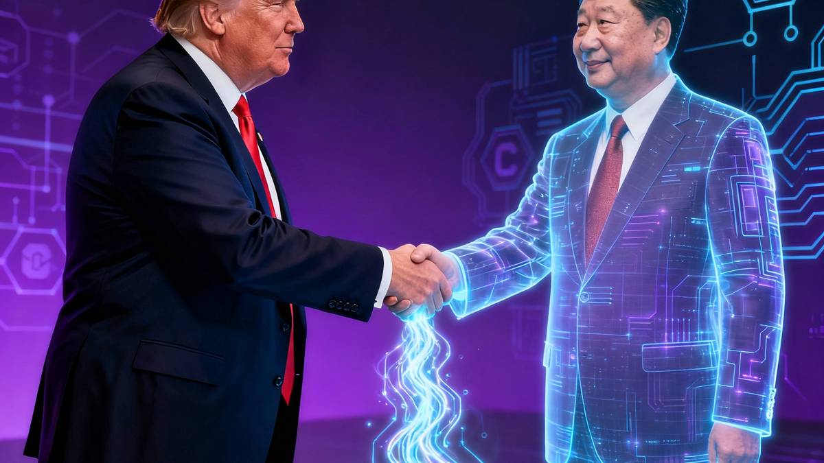 โดนัลด์ ทรัมป์ และโลโก้ Nvidia บนพื้นหลังสงครามการค้าเทคโนโลยีระหว่างสหรัฐฯ-จีน ที่อาจส่งผลต่อคริปโต