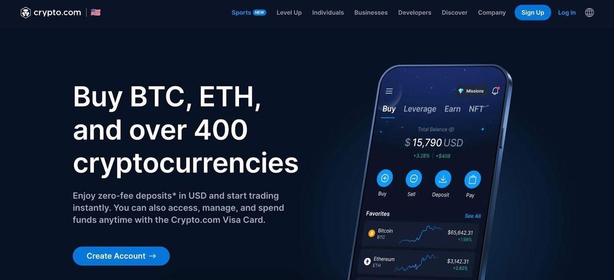 หน้าแรกของเว็บไซต์ crypto.com ที่มีข้อมูลเกี่ยวกับสกุลเงินดิจิทัล 15-12-2025