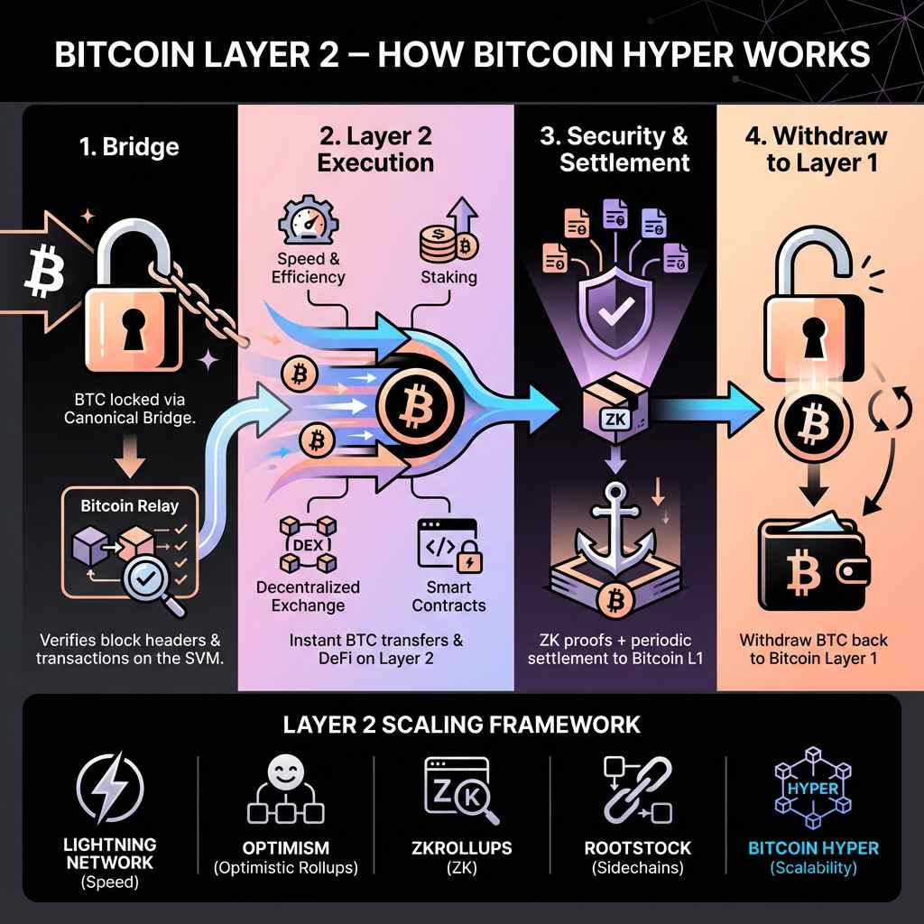 ข้อมูลภาพที่อธิบาย Bitcoin Layer 2 และการทำงานของ Bitcoin Hyper 2025-12-18