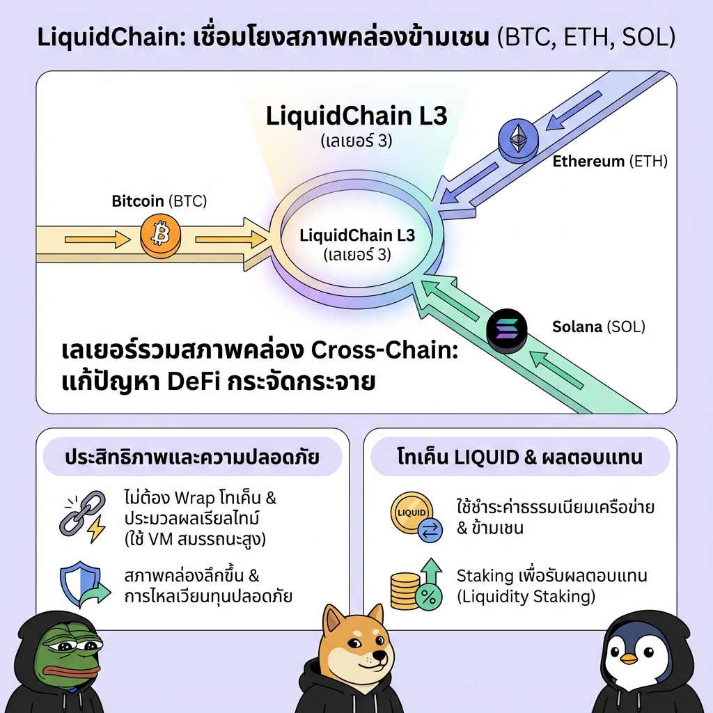 ภาพแสดงการทำงานของ LiquidChain เลเยอร์รวมสภาพคล่องแบบ cross-chain