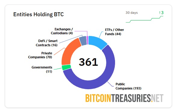 สัดส่วนผู้ถือครอง Bitcoin รายใหญ่ ที่มา: BitcoinTreasuries