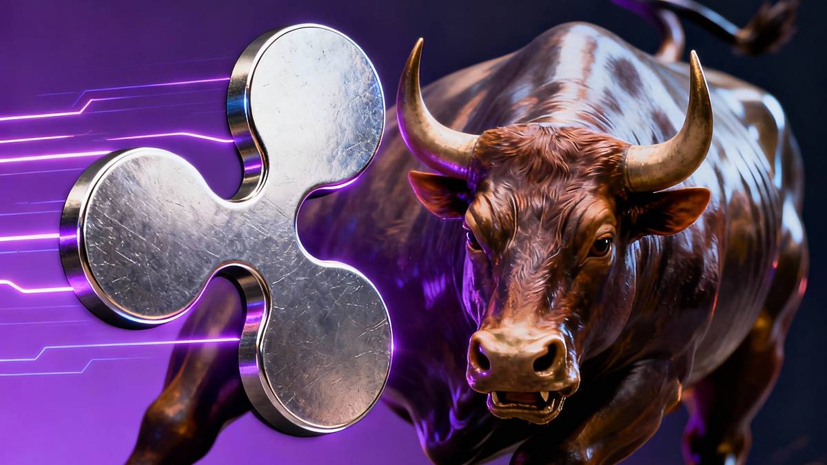โลโก้ Ripple หันหลังให้กับกระทิงวอลล์สตรีท สื่อถึงการไม่สนใจเข้าตลาดหุ้น IPO