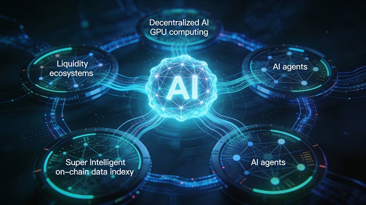 ภาพประกอบที่แสดงการรวมกันของปัญญาประดิษฐ์และบล็อกเชน 2026-01-14