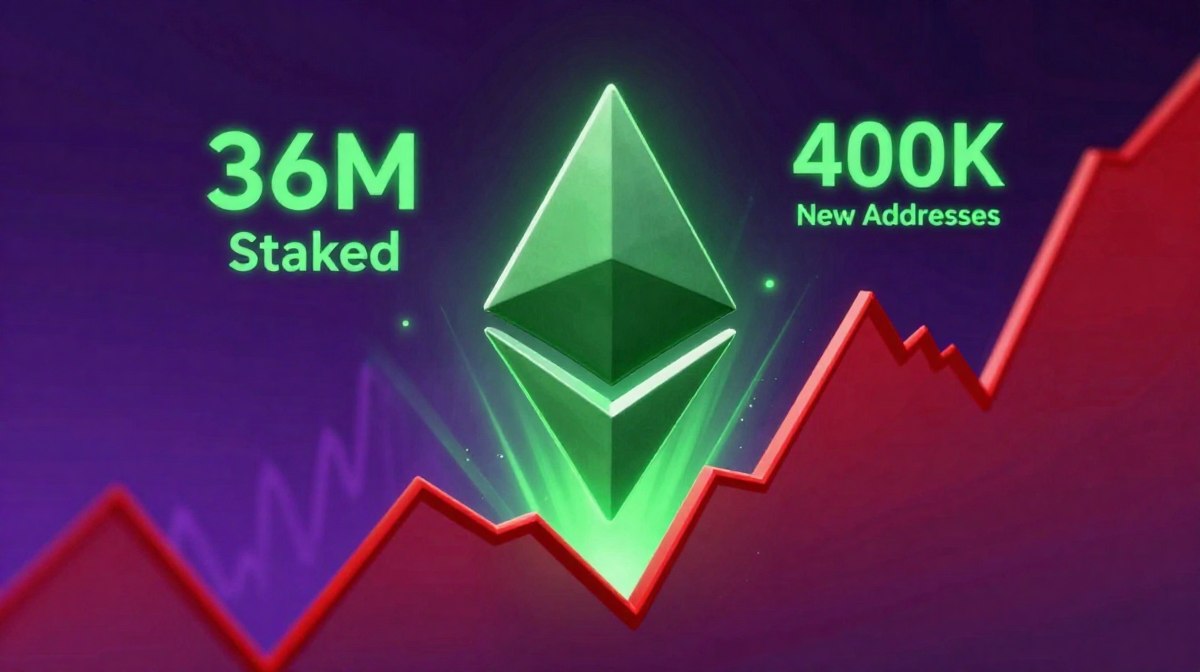 โลโก้ Ethereum ส่องแสงสีเขียวเพิ่มขึ้นผ่านแผนภูมิสีแดง 2026-01-19