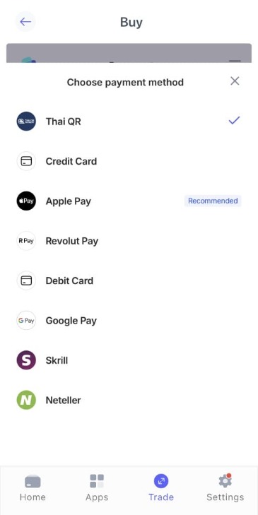 วิธีการชำระเงินซื้อคริปโตในแอป Best Wallet