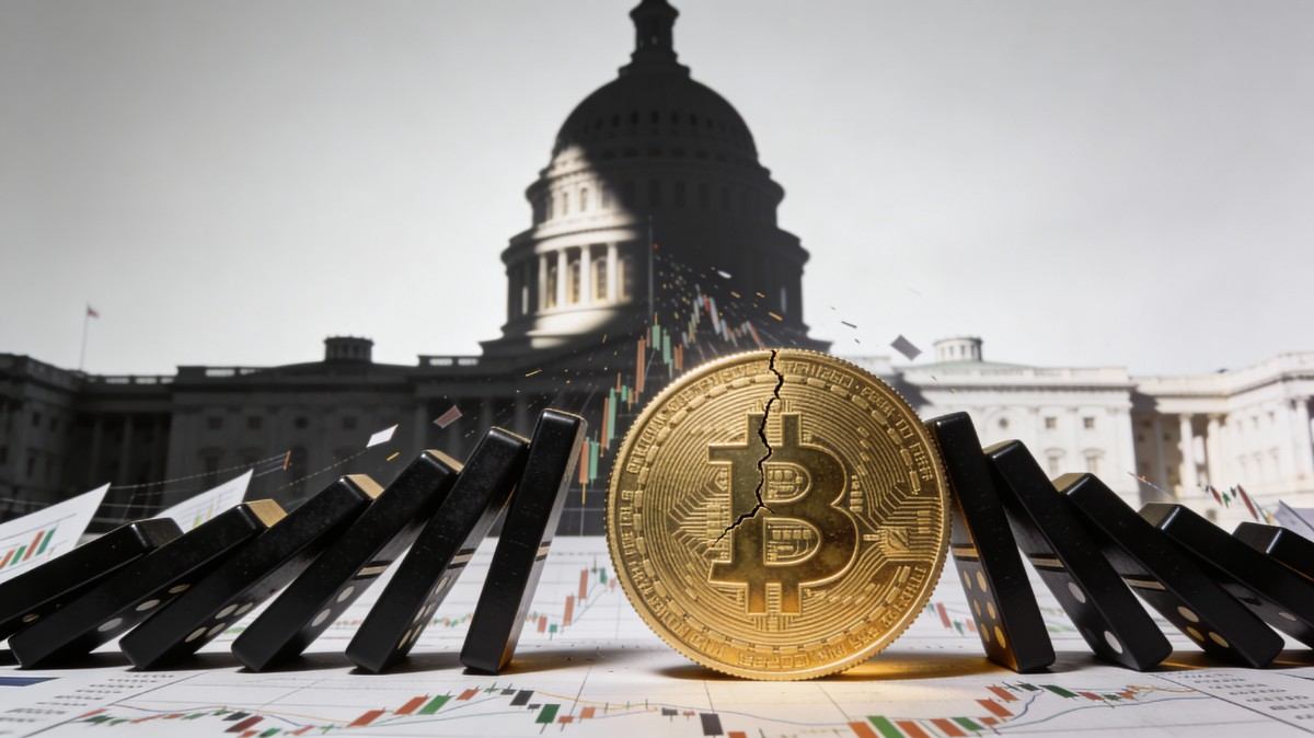 เหรียญ Bitcoin แตกใต้เงาของอาคารรัฐสภาสหรัฐ 2026-01-27