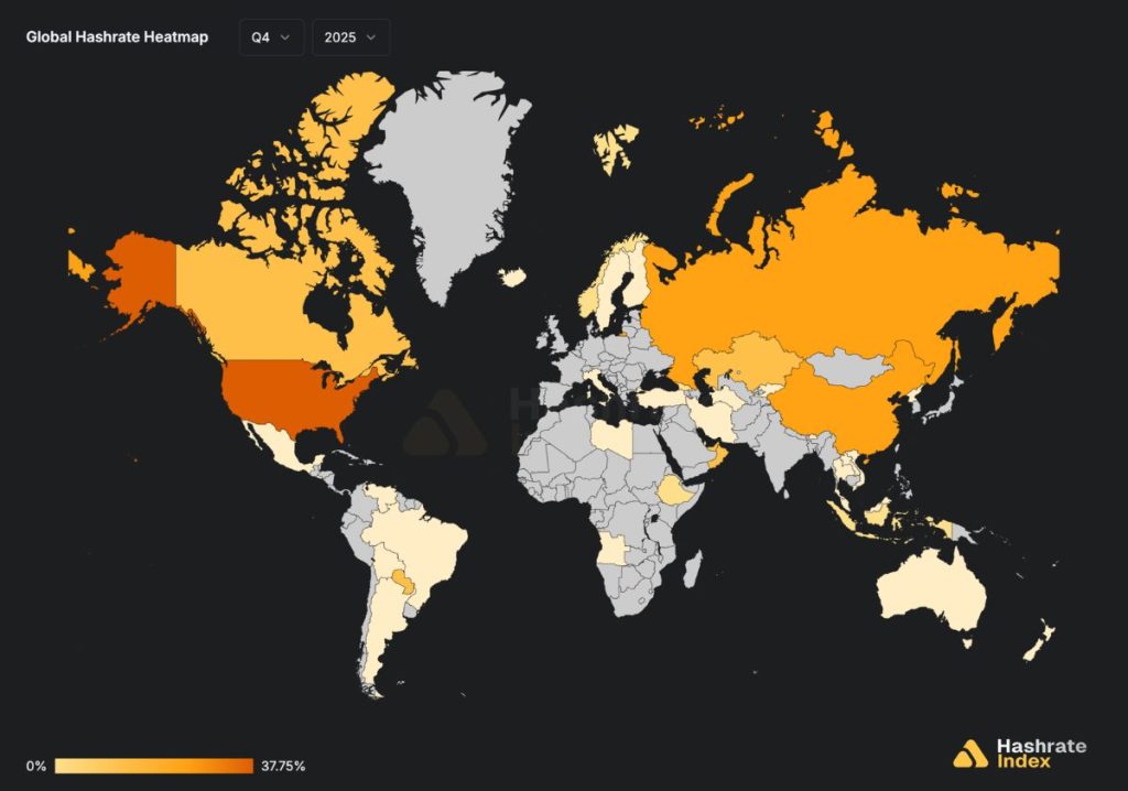 ประเทศผู้นำด้านการขุด Bitcoin ในปี 2026 ตามการจัดอันดับของ Hashrate Index 2026-01-28