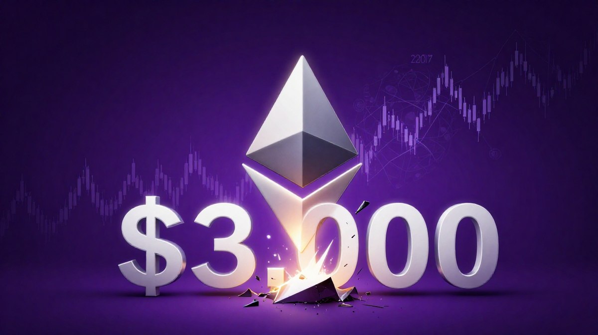 โลโก้ Ethereum สว่างสดใสทะลุราคาที่ 3,000 ดอลลาร์ 2026-01-29