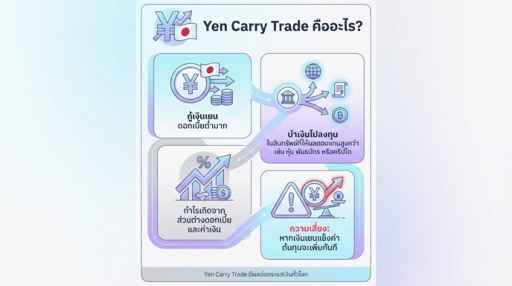แผนภาพอินโฟกราฟิกที่อธิบาย Yen Carry Trade