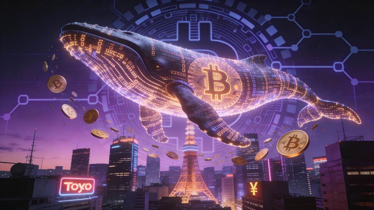 วาฬยักษ์ที่ทำจากโค้ด Bitcoin ว่ายน้ำในโตเกียวส่องสว่าง 2026-01-29